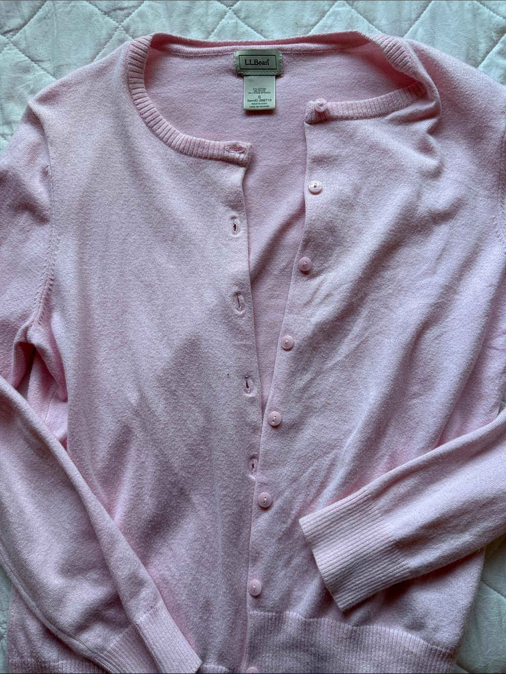 L.L. Bean Pale Pink Women's Button-Front Cardigan